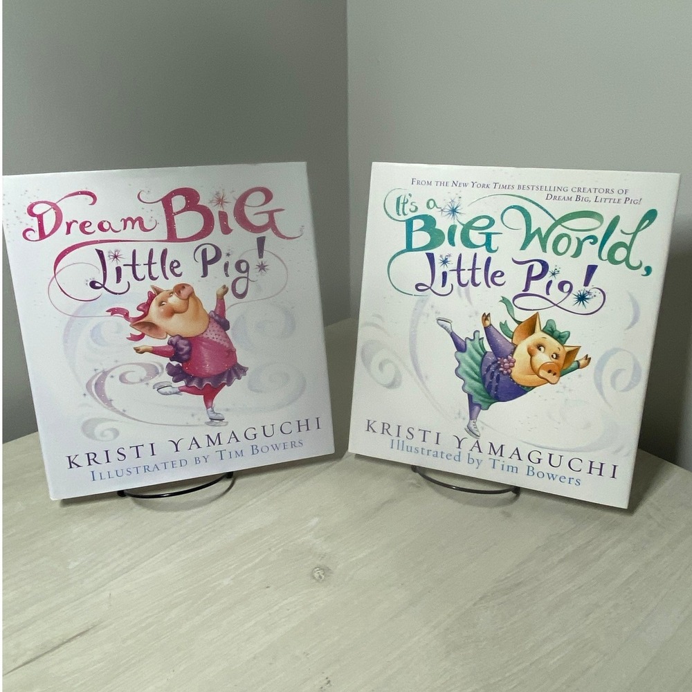 TWO Kristi Yamaguchi SIGNED Books Dream Big Little Pig It's a Big World COA